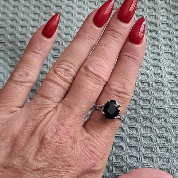 Blue Sapphire and Moissanite Ring in 925 Sterling Silver - Picture 8 of 12